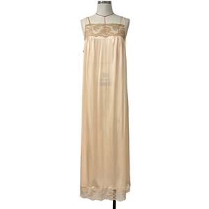 Vintage Womens Peach Lace Detail Long Slip Dress